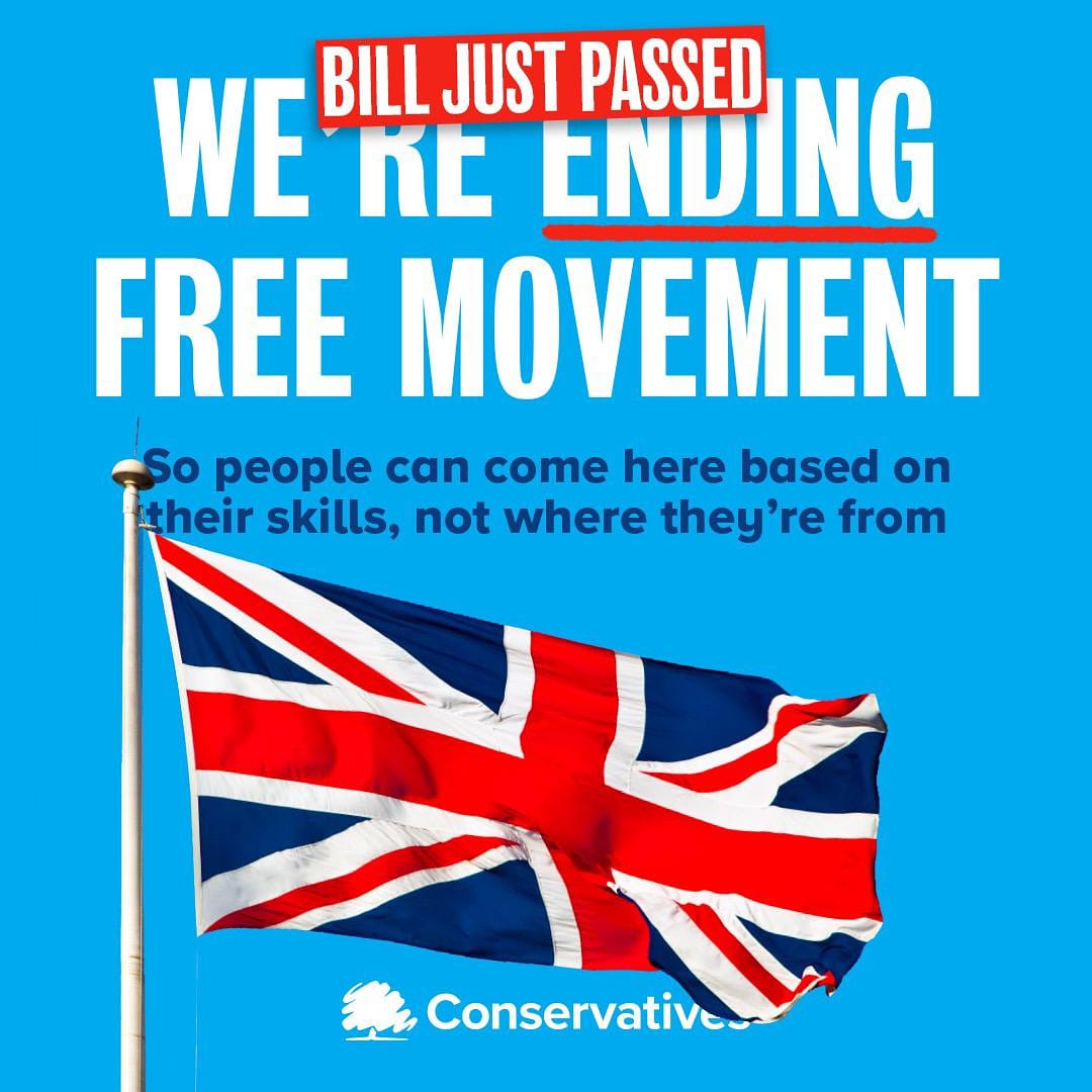 We're ending #FreeMovement! Tonight the Immigration Bill was passed through the Commons and we're delivering on our promise of a points based #immigration system. Once again Labour voted against ending free movement 🙄

#WillTheyEverLearn