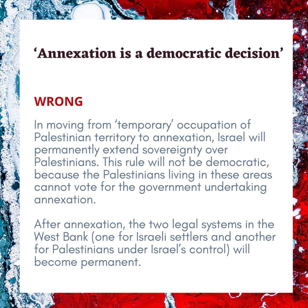 4. "Annexation is a democratic decision."Supported by whom? Not the Palestinians. Nor the Israeli public.