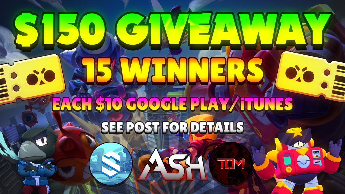 $𝟏𝟓𝟎 𝐆𝐢𝐯𝐞𝐚𝐰𝐚𝐲!
Get your Brawl Passes for Season 2!
(15 winners - each $10 Gift Cards or Paypal)

To Enter:
- 𝐅𝐨𝐥𝐥𝐨𝐰 <a href="/AshClashYT/">Code: AshBS</a> &amp; <a href="/TomBrawlStars/">Tom</a> &amp; <a href="/SpenLC/">Spen</a>
- 𝐑𝐞𝐭𝐰𝐞𝐞𝐭 and 𝐋𝐢𝐤𝐞 this tweet
- 𝐓𝐚𝐠 2 Friends

Winners will be announced in 7 days!