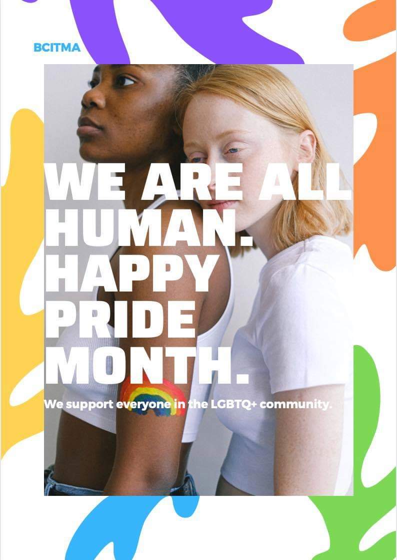 BCITMA's tweet photo. Although it is the last day of Pride Month, the BCITMA acknowledges and supports anyone and everyone in the LGBTQ+ community year round! 🏳️‍🌈🌈💙 #pride https://t.co/6c2QQNSVwJ