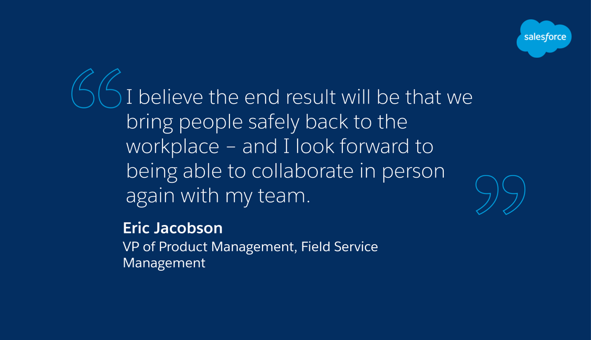 SalesforceNews's tweet photo. How will employees safely return to work? @salesforce’s Shift Management solution enables companies to calculate availability for reopening at a certain scale, and get back to work safely. Get the full story: https://t.co/ZnbUiGWFgN https://t.co/Q0X7VU0RUC
