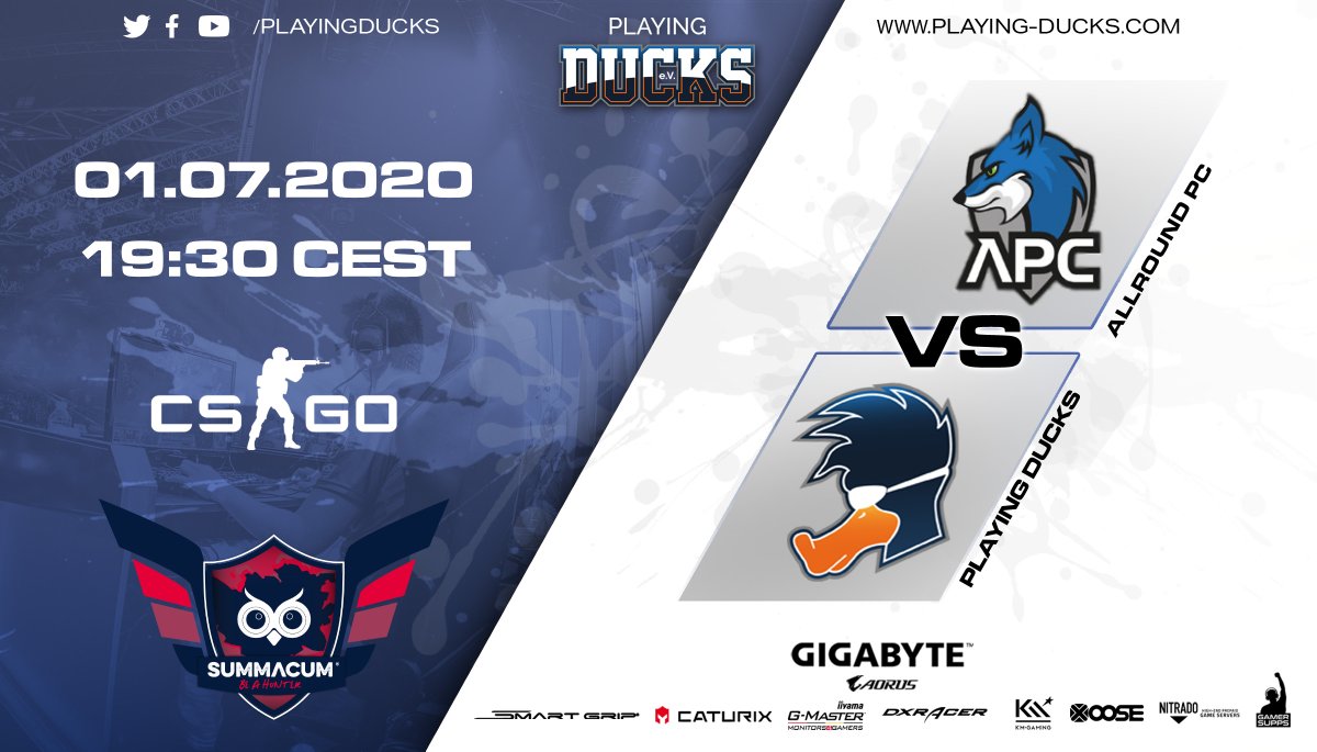 PlayingDucks's tweet photo. 🏆Der zweite Spieltag des #CSGO @summacum_works Invitational beginnt für uns um 19:30 Uhr gegen die Mannschaft von @Allround_PC . Das Match wird von Jakob alias @DasOschi unter https://t.co/0lkXtCAFzk übertragen. ✌️ | @Cl34v3rs @maxz_cs @wizzemcs @sTaR_CSGO @ChLoCSGO @myFreshi | https://t.co/5LSQoylz8Z
