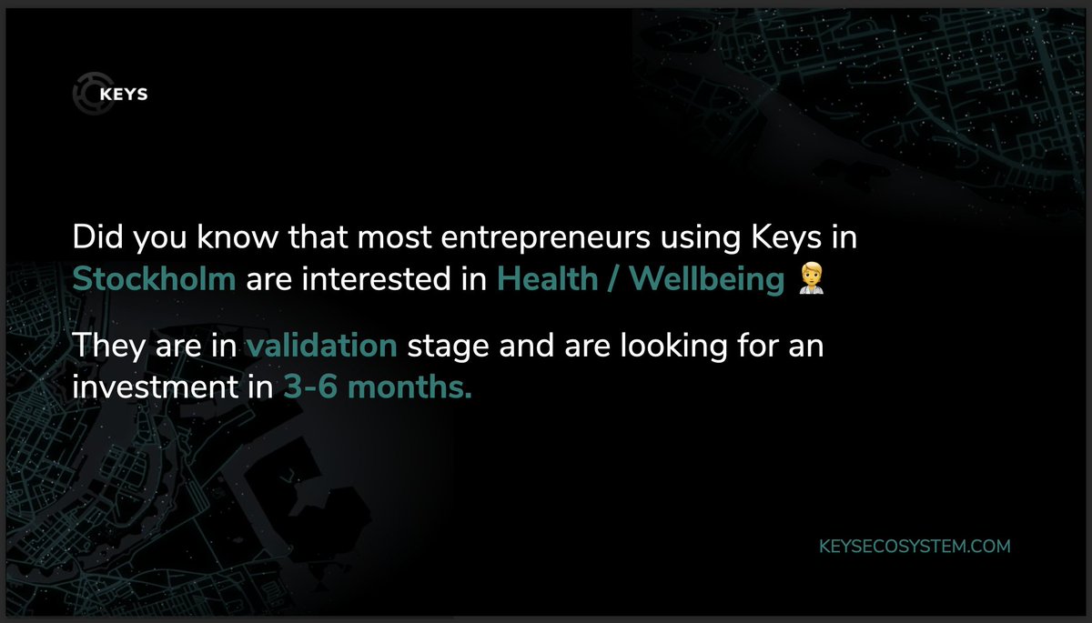 KeysEcosystem's tweet photo. Hey! If you are into ecosystem data, you may want to check out our first machine-generated insight from Keys Live Dashboard:

@HealthTechN @EITHealthScand @H2Hub #entrepreneurship #startup @STHLMTech https://t.co/7yREPb399M