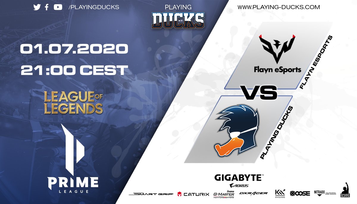 🦆 Um 21 Uhr geht es in der <a href="/PrimeLeague/">Die Techniker Prime League</a> mit dem Spieltag 10 weiter und dies gegen @FLAYNESPORTSCR . Wie immer LIVE unter  bit.ly/2AmoJuK 🏆 | @JustShiroLoL1 <a href="/GentlemanHero1/">GentlemanHero</a> <a href="/Lagiiah/">Lagiah</a> @baxiulol <a href="/RavenkVE/">Nataraj</a> <a href="/Jay_LoL1/">Jay</a> @PD__Soul <a href="/DragHyphen_/">Drag</a> <a href="/AORUS_DE/">AORUS_DE</a> <a href="/GIGABYTE_NB_DE/">GIGABYTE Notebook</a> |