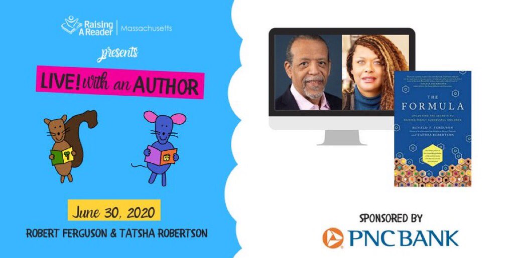 saskiaepstein's tweet image. Tonight! Co-authors of The Formula: Unlocking the Secrets to Raising Highly Successful Children, Ronald Ferguson of @HarvardKSG @bostonbasics and @tatsha
of @nytimes are joining @RaisingAReaderM for #livewithanauthor presented by @PNCBank raisingareaderma.extendedsession.com