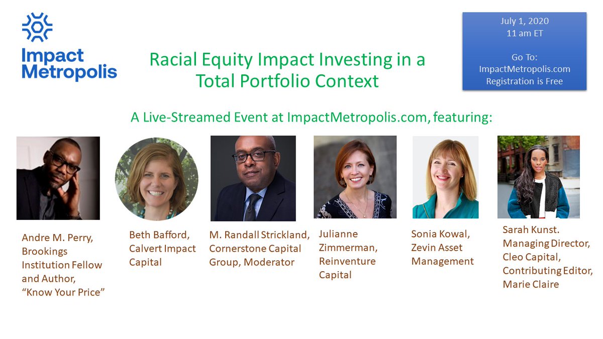 ImpactMetro's tweet photo. Please join us tomorrow to hear from this outstanding panel of investment experts. Racial Equity Impact Investing is simply smart investing, across all asset classes.💯@andreperryedu @bethbaff @Cornerstone_Cap @juliannezim @ZevinAssetMgmt @sarahkunst #racialequityimpinv #impinv https://t.co/pLk32Hb6Gq