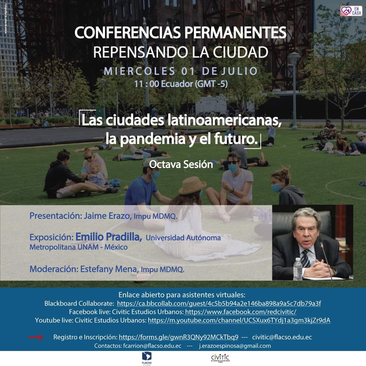 redcivitic's tweet photo. "Las ciudades latinoamericanas, la pandemia y el futuro" en #RepensandoLaCiudad | Miércoles primero de julio 2020, 11:00 | Invitado: Emilio Pradilla (UNAM). ¡Les esperamos! https://t.co/hlpzNi9z2G