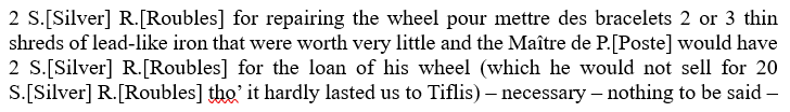12/04/1840: At Tertiskar, Anne learns that there are no horses that they can take forwards and they must patch hup the Kibitka's wheels:"No horses at Tertiskar – one wheel to send back and to our own 3 ‘il faut mettre des bracelets’! –" #AnneListerCodeBreaker 14/