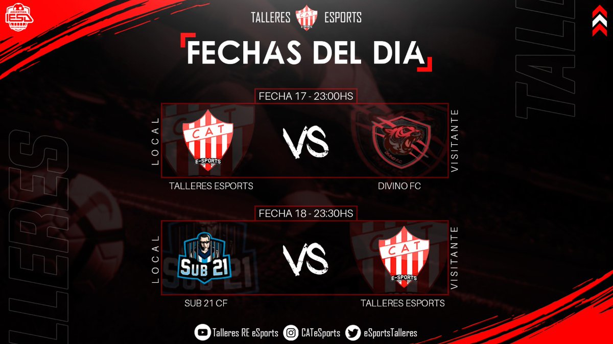 eSportsTalleres's tweet photo. #JuegaTalleres #Triplefecha
#NacionalB @IESAArgentina
#ClubesPro #FIFA20 #PS4
🗓 Fecha 17
⏰ 23:00
🆚 #DivinoFc
🏟 Local
🗓 Fecha 18
⏰ 23:30
🆚 #Sub21FC
🏟 Visitante
#SoyTalleres
#SomosTalleres
#VamosTalleres 🇦🇹
@Virtual_Design_ https://t.co/VG9v08bsMd