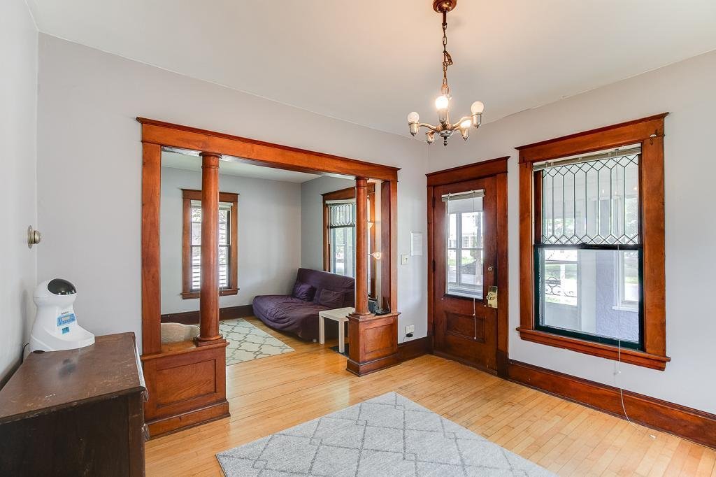 Tim: oh wow I love that old school trim and that entry. Plus those floors are gorgeous. Heather: It's not so bad on the inside. I like the tall ceilings too. Still, a lot of work to do...
