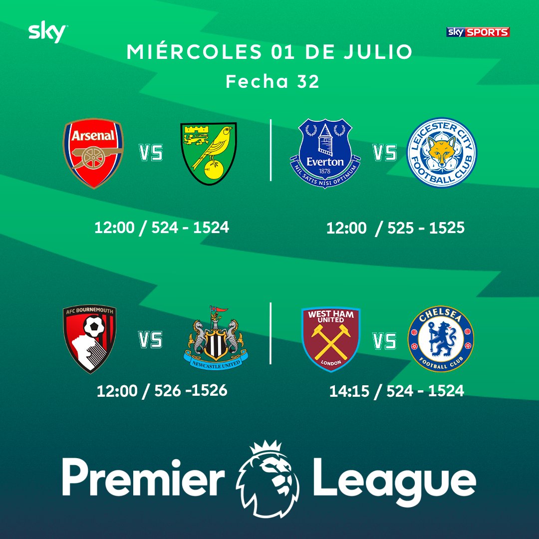 SKYSportsMX's tweet photo. Este miércoles la @premierleague nos presenta cuatro encuentros de la fecha 32 en @SKYSportsMexico.
#ARSvsNOR 🎤 @verabohne
#EVEvsLEI 🎤@RicardoSalesE
#BOUvsNEW 🎤@DanielBarba_
#WHMvsCHE 🎤@MajolaB https://t.co/Dm8lwjTFmp