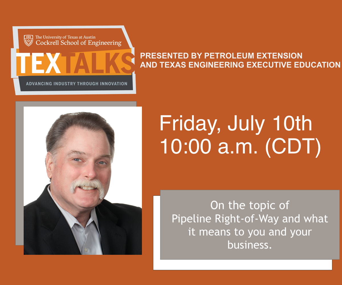 UTPETEX's tweet image. Join us on July 10th for our next webinar in our TexTalks series! We have the pleasure of hosting Kerry Malone on the topic of pipeline right of way. Learn more and register here: okt.to/YXWdvB

#TexTalks #pipeline #PipelineOperations #oil #gas #oilandgasindustry