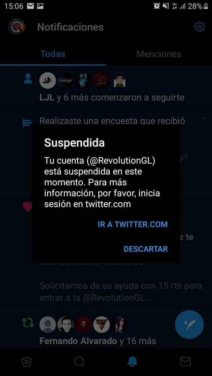 Nos suspendieron la cuenta de <a href="/RevolutionGL/">Revolution Gaming League</a> 
Pero seguimos!
Aun quedan 3 lugares disponibles
Me pueden mandar las pruebas a mi MD en lo que lo solucionamos 🤺
