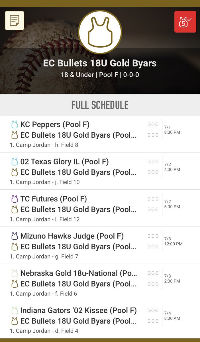 Heading to Chattanooga for <a href="/TCSFastpitch/">TC Fastpitch</a> <a href="/COSparkFire/">CO 4th of July</a> TN this week. Here is our schedule.  All games will be streamed Live <a href="/AthletesGoLive/">AthletesGoLive</a> 
#gobullets  #COSparkFireTN