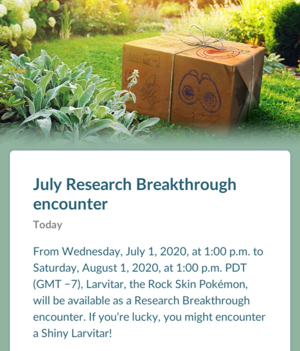 RustyCross_Go's tweet photo. #Larvitar is a great choice as a #JulyResearchBreakthrough! Would be nice to get a #mega of #Tyranitar!
@PokemonGoApp #PokemonGO #RustyCross #ResearchTasks https://t.co/V20U8i9nil