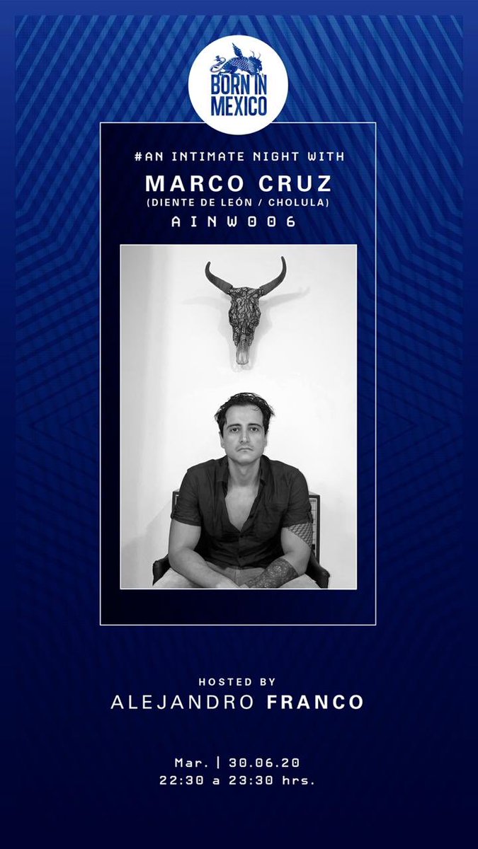 AlejandroFranco's tweet photo. Hoy!!!!! en #AnIntimateNightWith platicaré con Marco Cruz Gtz, la mente detrás de uno de los clubs más icónicos hoy en día en Cholula Puebla, @ClubDientedLeon!
Nos vemos en la cuenta de Instagram de Born In Mexico en punto de las 22:30 hrs.
https://t.co/2QRDjjHJ9k https://t.co/Qp6xyMAS8P
