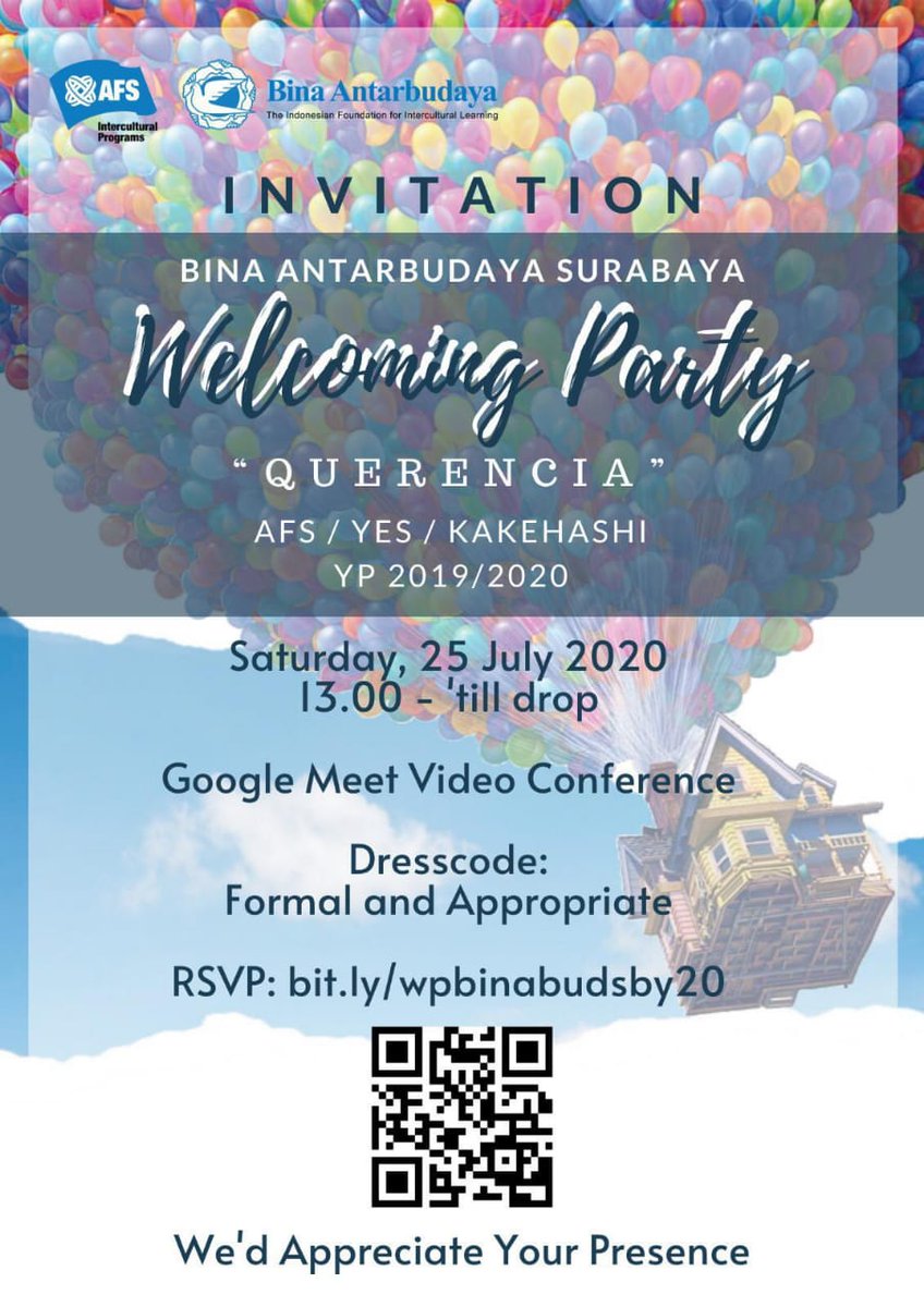 Bina Antarbudaya Surabaya mengundang Kakak-kakak untuk hadir dalam rangka mempererat keakraban dan berbagi pengalaman dalam acara Welcoming Party “Querencia” AFS/YES/Kakehashi YP 2019/2020 

Harap mengisi RSVP selambat-lambatnya pada  H-1 Acara dilaksanakan (24/07/20).