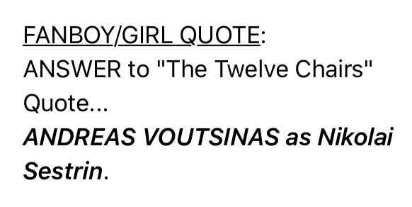 ANSWER: @ReelSmartMovies #MovieQuoteOfTheDay #TheTwelveChairs (1970) @FrankLangella_ #RonMoody #DomDeLuise #DianeCopeland #DavidLander #VladaPetric #ElaineGarreau #RobertBernal #WillStampe #BridgetBrice #NicholasSmith #RadaDjurcin #BrankaVeselinovic @MelBrooks #MovieTrivia...