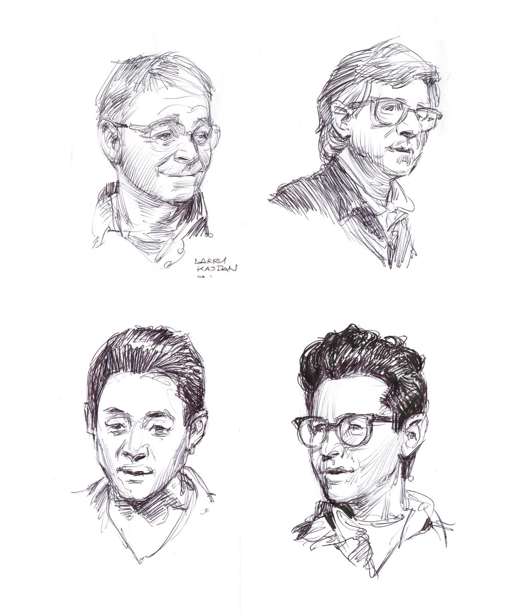  #TheForceAwakens co-writer Lawrence Kasdan, co-production designer/ #StarWars guru Rick Carter, executive creative director Doug Chiang, and co-writer/director  @jjabrams, from designer Iain McCaig’s early-2013 art department meeting sketchbook.3/7