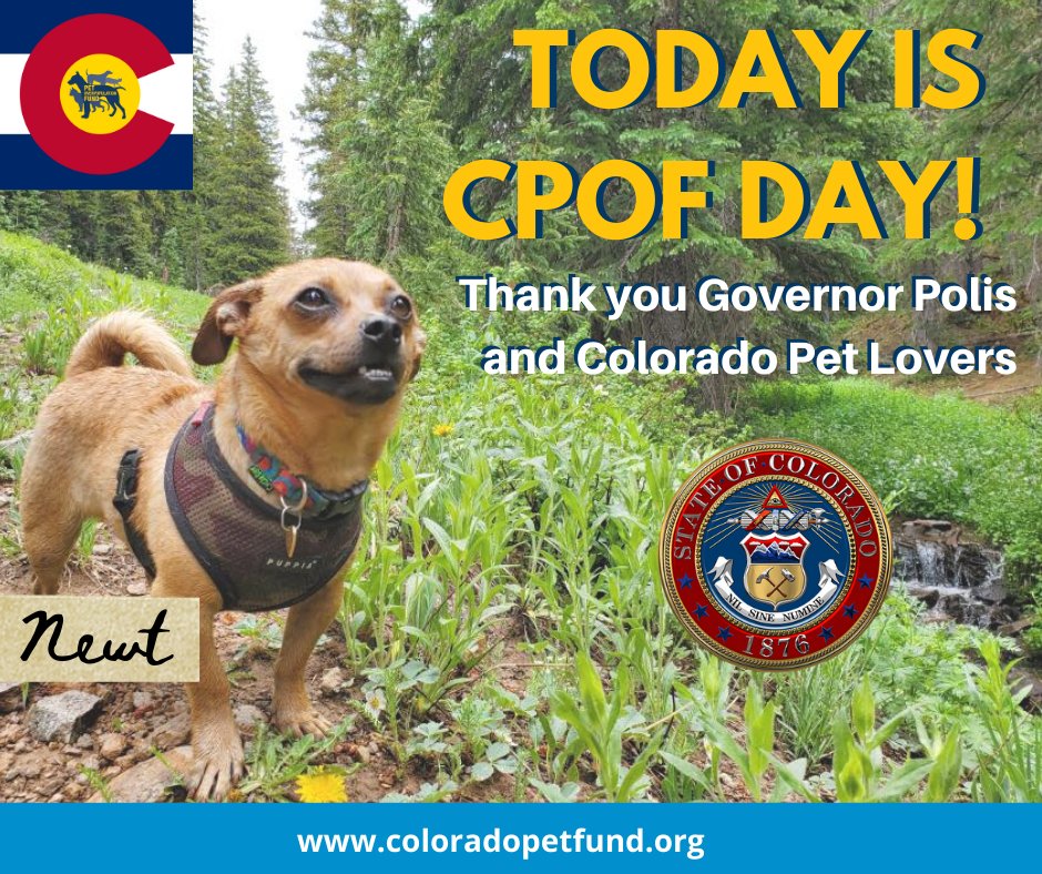 Today is #CPOFDay! Thanks to <a href="/GovofCO/">Governor Jared Polis</a> for your proclamation supporting Colorado pets! Our state is a great place to be a pet because of the generosity of Colorado residents and taxpayers. Read the official proclamation: coloradopetfund.org
#COLovesPets