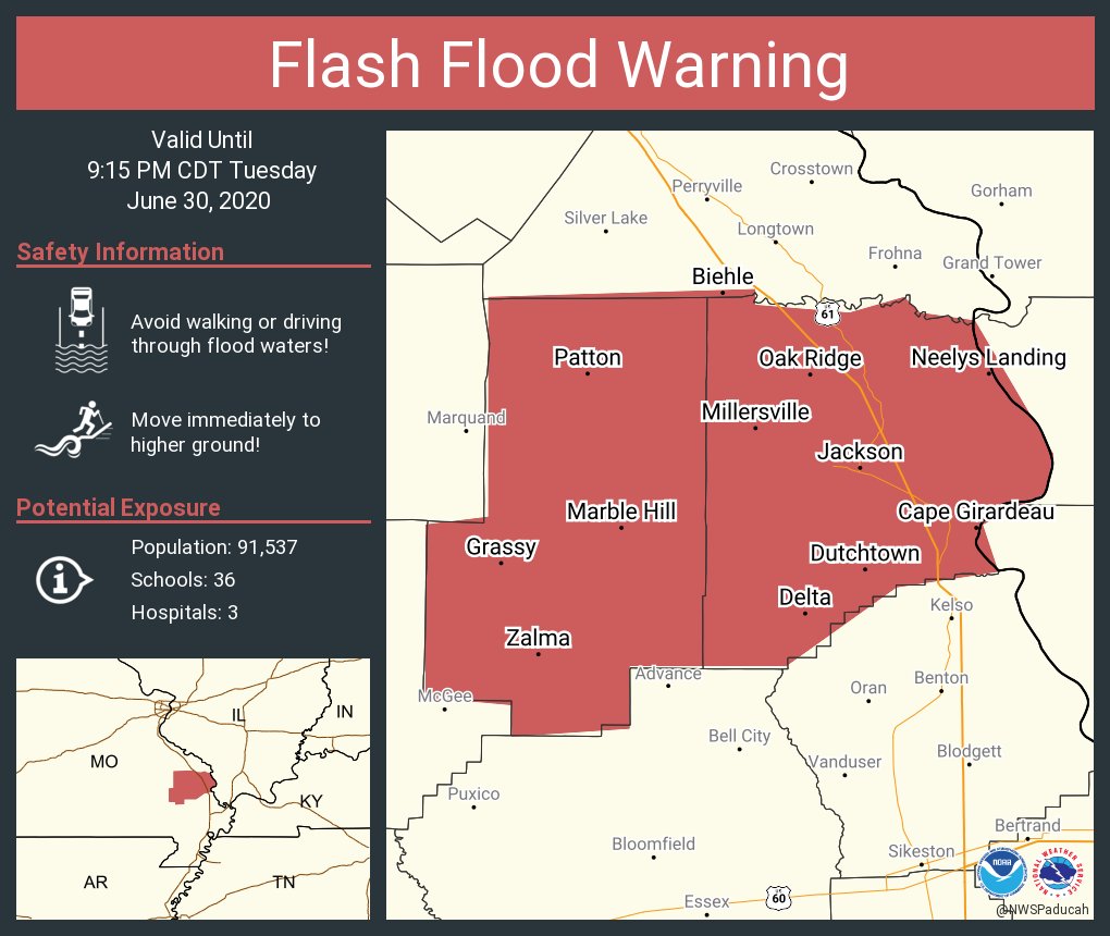 Flash Flood Warning continues for Cape Girardeau MO, Jackson MO, Marble