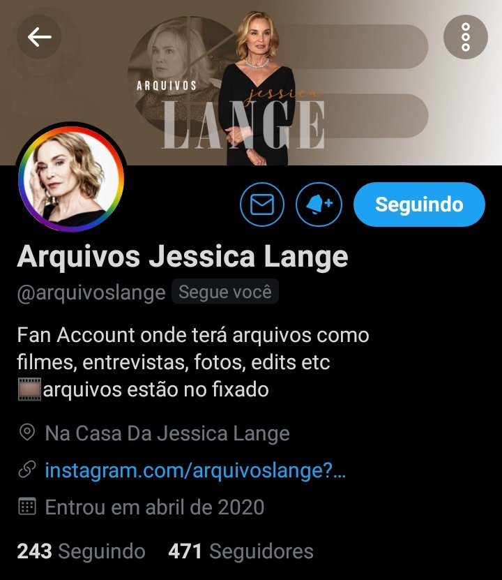 sigam <a href="/arquivoslange/">Arquivos Jessica Lange</a>, conta maravilhosa com fotos, entrevistas, edits, filmes, etc sobre a jessica!!! 🥰🥰