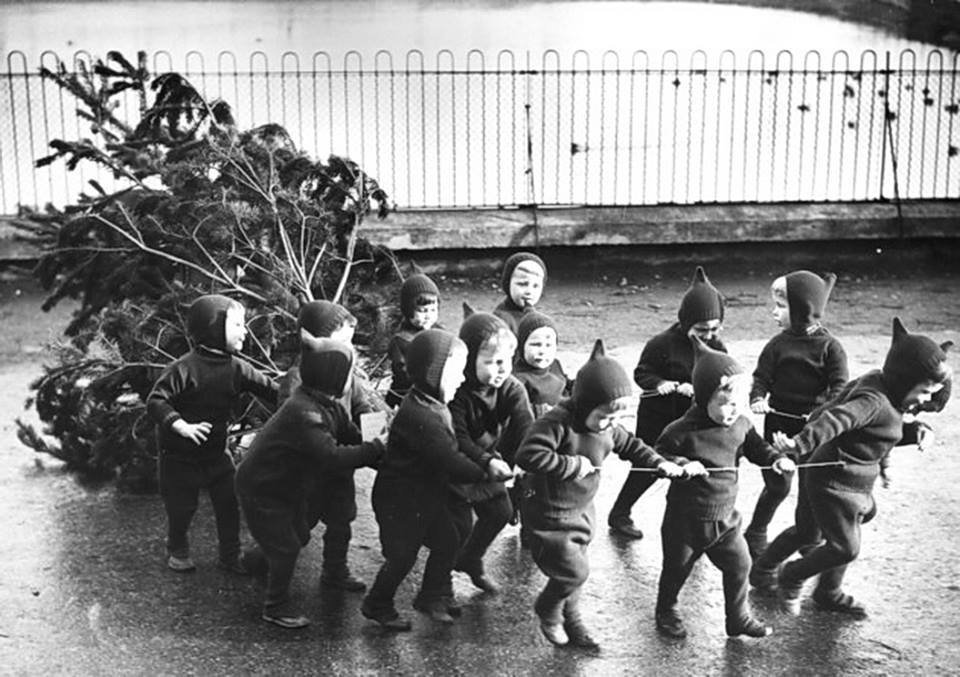 Gerry Cranham, Children from the Homeless Children's Adoption Home at Leytonstone, hauling their Christmas tree, 1938
