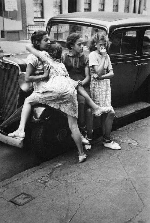 Helen Levitt - N.Y.C (4 girls leaning against car), 1939