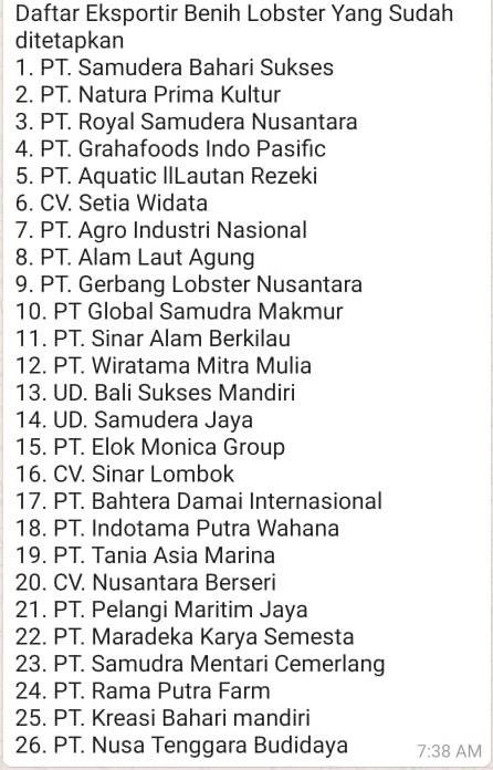 KKP/ Dirjen Tangkap telah mengeluarkan ijin tangkap 26 eksportir Bibit Lobster. Luarbiasa!!!!!!!!!!!!!!!!!