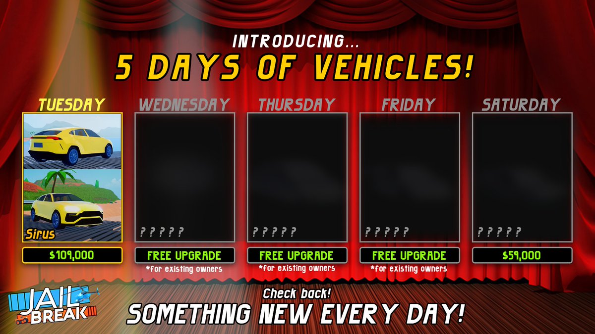 Badimo On Twitter 5 Days 5 Vehicles The First New Vehicle Is The Surus This Beautiful Performance Suv Is Fast And Seats 4 Inside A Luxurious Interior You Ll Find - jailbreak vehicle testing roblox