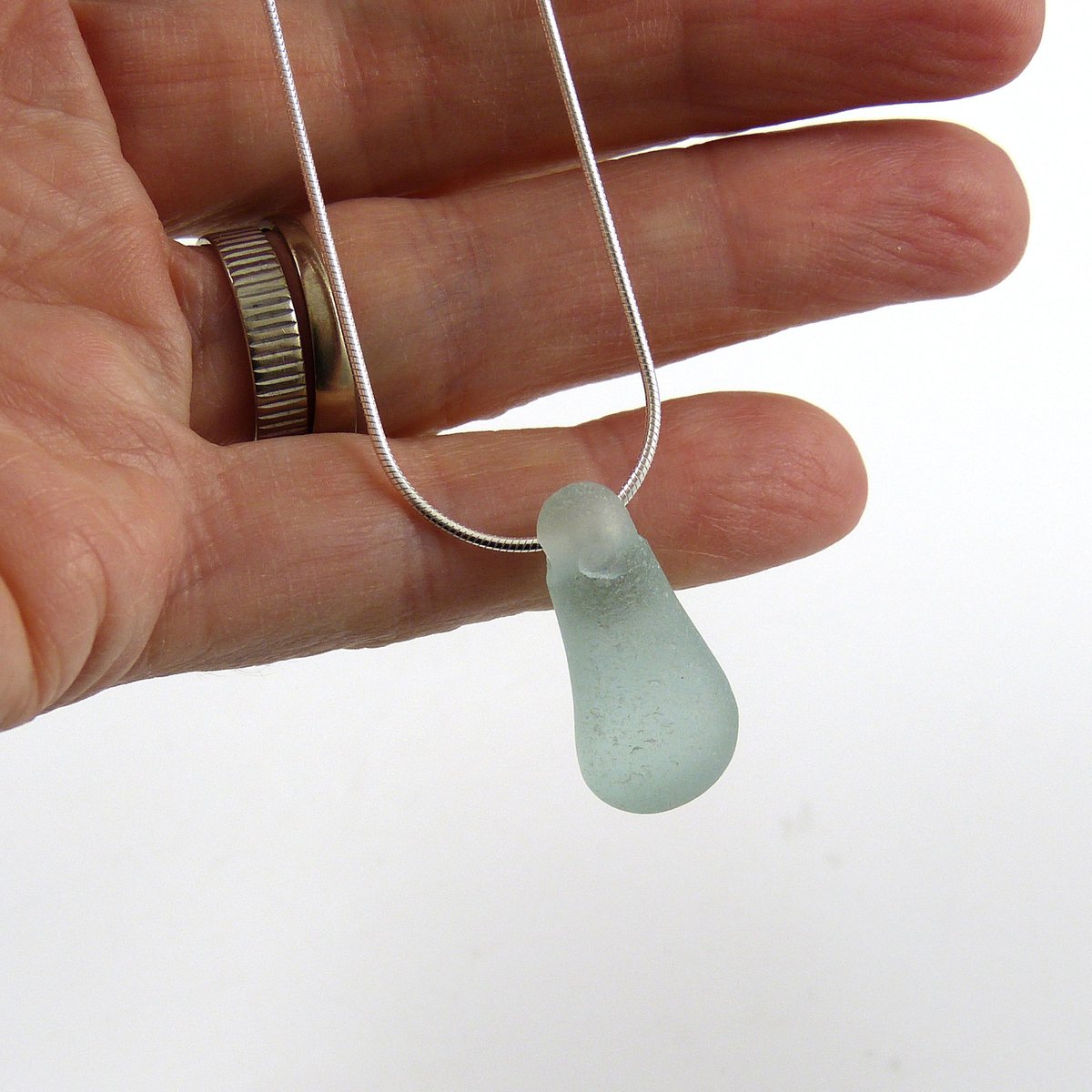 Floating pale blue sea glass necklace, seaglass necklace, sea glass necklace, floating necklace - ABBY etsy.me/2MPN9Co #Northumberland #womaninbiz #supportsmallbusiness #giftideas #seaglassnecklace #seaglassjewellery #EarlyBiz #SeaGlassNecklace