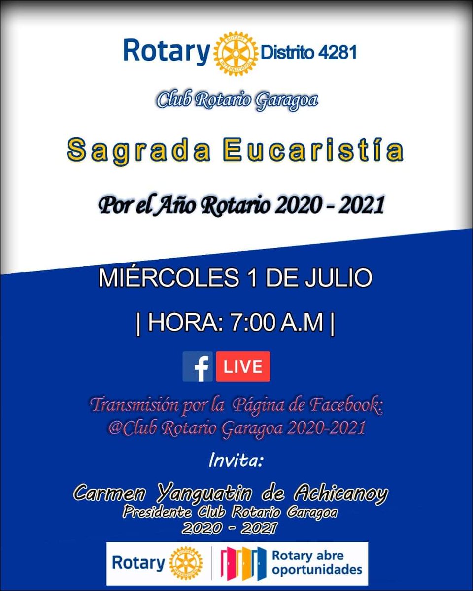 clubrotariogar1's tweet image. Buenas noches invitamos todos a la misa virtual del comienzo del año del club rotario Garagoa 2020-2021 que tendrá lugar el día de mañana 01 de junio 2020. facebook.com/clubrotariogar…