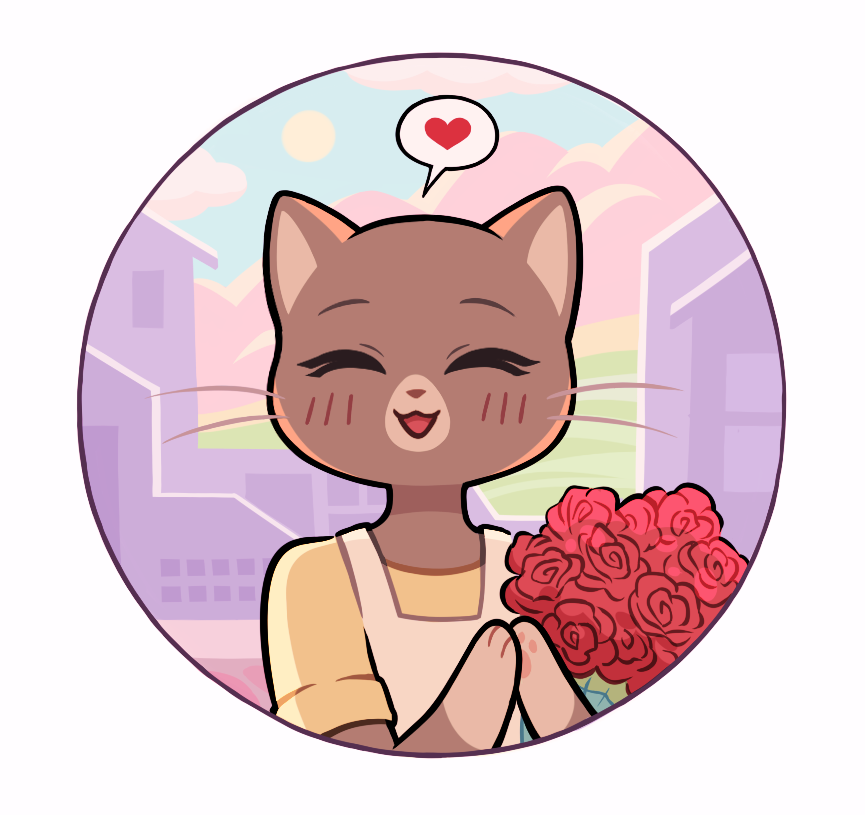 oh to be a cat witch, accepting a rose from the cute florist in town