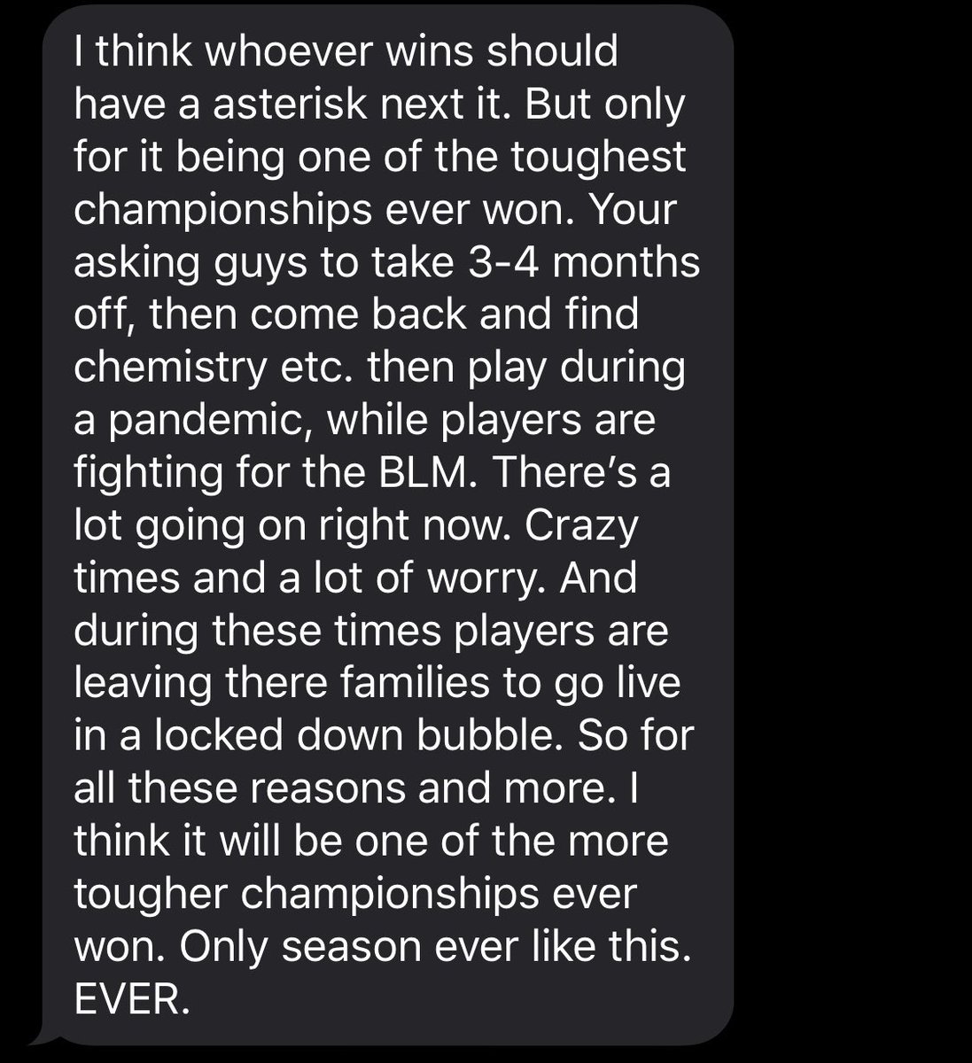 I talked to Austin Rivers about whether or not this NBA Champion will have an asterisk next to their name. This was his response: