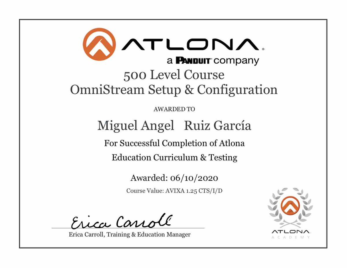 Telebyte_'s tweet image. Nuestro compañero, el Ing. Miguel Angel Ruiz Garcia también termino y aprobó los cursos de certificación de Atlona, con lo que Telebyte se convierte en integrador certificado de las soluciones, ya las conoces?
atlona.com
#YoSoyPanduitLATAM
#ViveLaExperienciaTelebyte