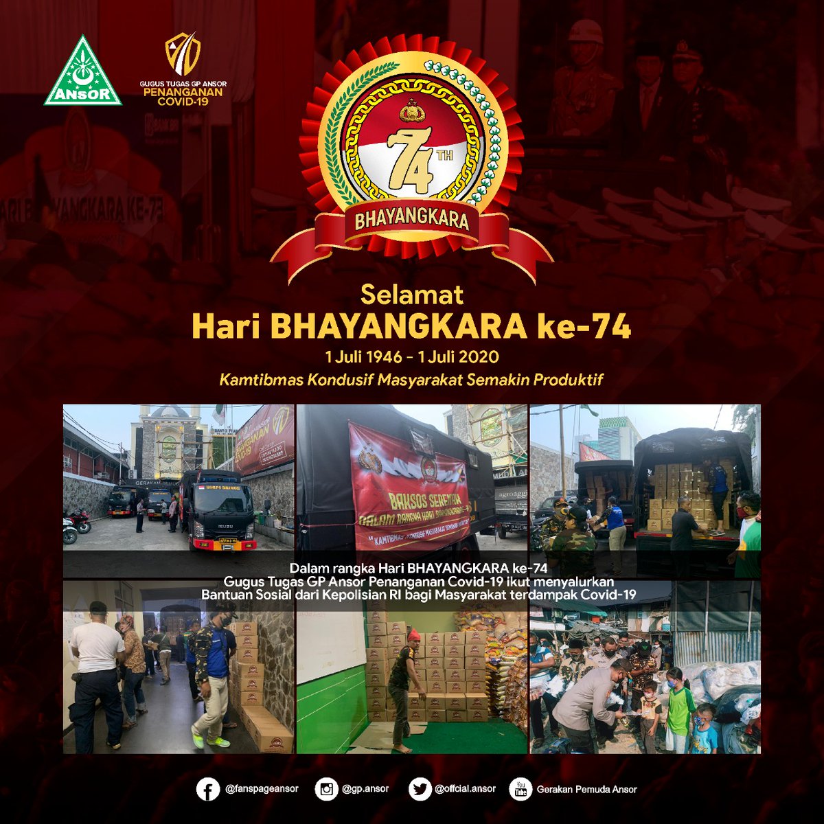 Dalam rangka Hari BHAYANGKARA ke-74 Gugus Tugas GP Ansor Penanganan Covid-19 ikut menyalurkan Bantuan Sosial dari Kepolisian RI bagi Masyarakat terdampak Covid-19

#AnsorBelaNegeri