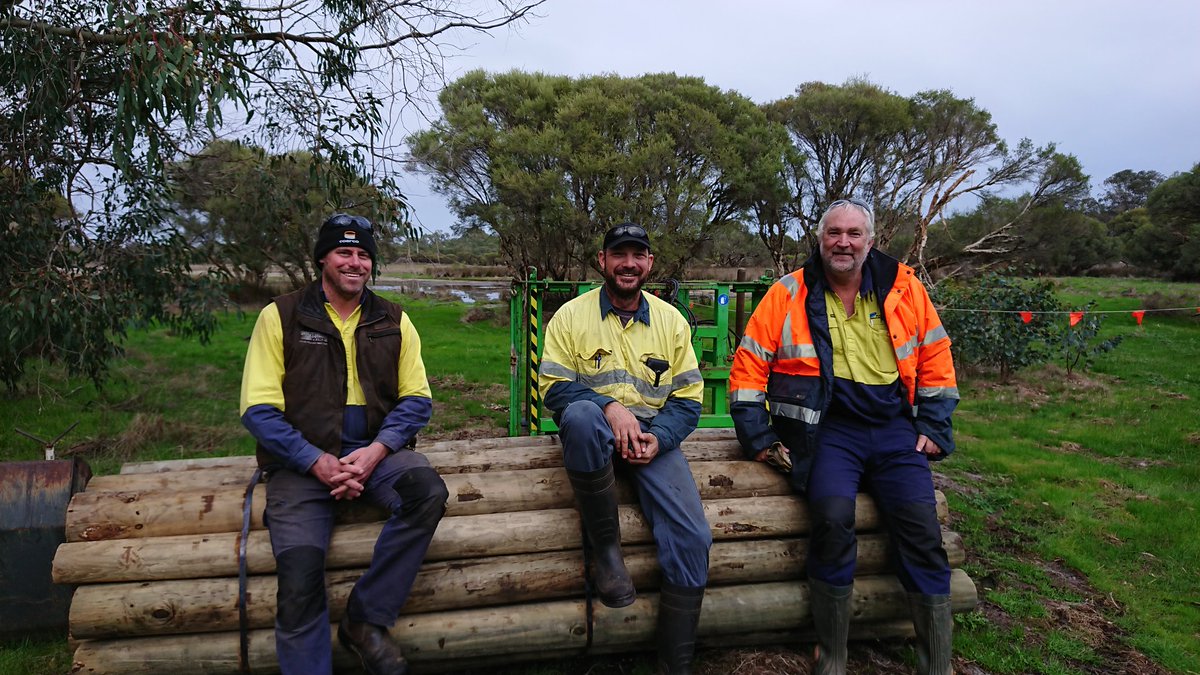 Started work on the revegetation area fencing at Lake McLarty this morning. The crew from GDM Farm Contracting were not letting the wet conditions dampen their enthusiasm. #Ramsar482 @AusLandcare