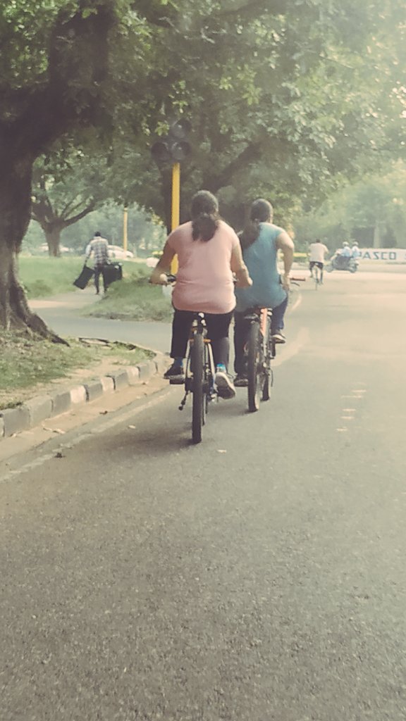 Waiting to turn left. Bcs these cyclists are not  using cycle tracks. This may cause mishap. Sector 19 and sector 18 road towards madhyamarg. This is not first time and they are not alone. They are in huge group cycling on these roads. <a href="/manuparida1/">Manu Parida</a> <a href="/DgpChdPolice/">DGP Chandigarh Police</a> <a href="/trafficchd/">Chandigarh Traffic Police</a>