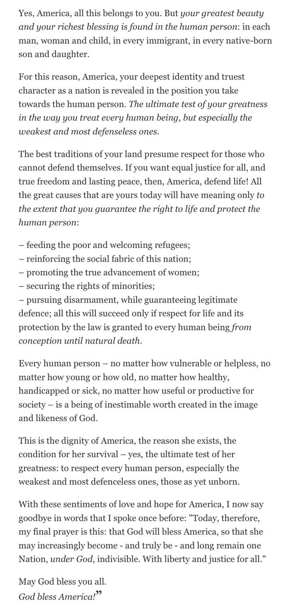 roccopalmo's tweet photo. “The best traditions of your land presume respect for those who cannot defend themselves” – all the more given the national moment and the 4th at hand, yet again, St JPII’’s 1987 Catechism on “the ultimate test of America’s greatness” at the close of his longest Stateside trek: https://t.co/ZN56oKIB6Z
