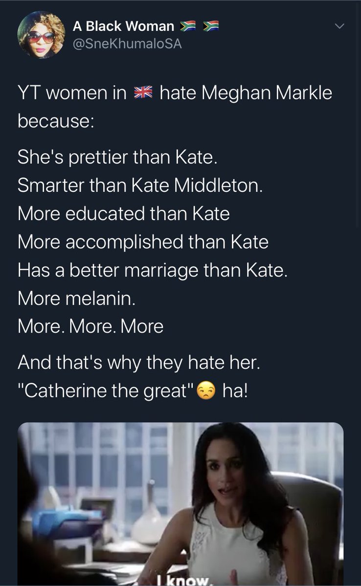 46. Comparing Meghan to Kate, when they’re clearly going to be bias anyway, regardless of facts out before them. Also beauty is subjective and taking a blow at someone’s looks is just low and shows you have nothing negative to say about their personality or actions
