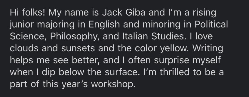 JCUYoungWriters's tweet photo. Less than a week until our favorite week of the summer!!! But first, meet Jack! 🌻⛅️🌅 https://t.co/npCnXTRkpO