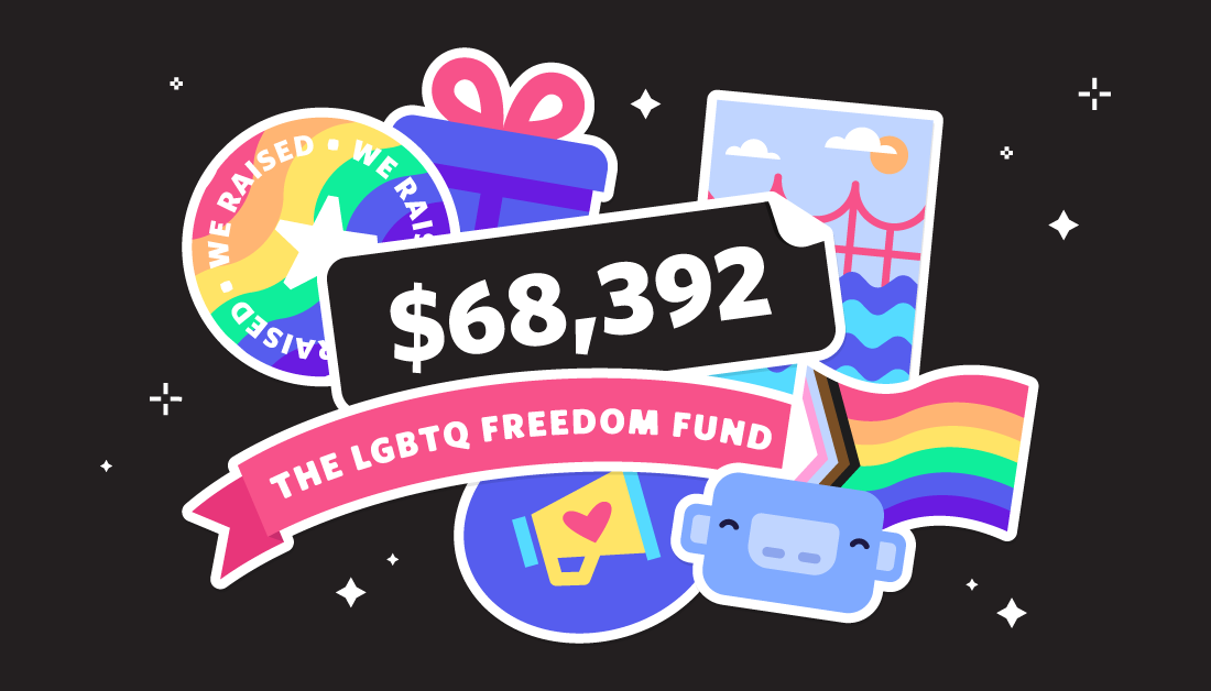 discord's tweet image. Last month we raised a whoppin&apos; $68,392 for @LGBTQ_Freedom.

We&apos;re so proud and honored to be a part of a community that rallies against discrimination, hate, and over-incarceration ♡