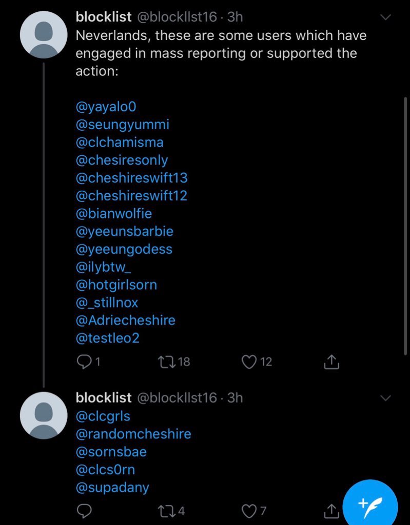 once cheshires decided to mass report everyone bullying her and everyone tweeting hate towards clc ie: the tweets above, people decided to mass block us instead to avoid having their tweet reported for bullying