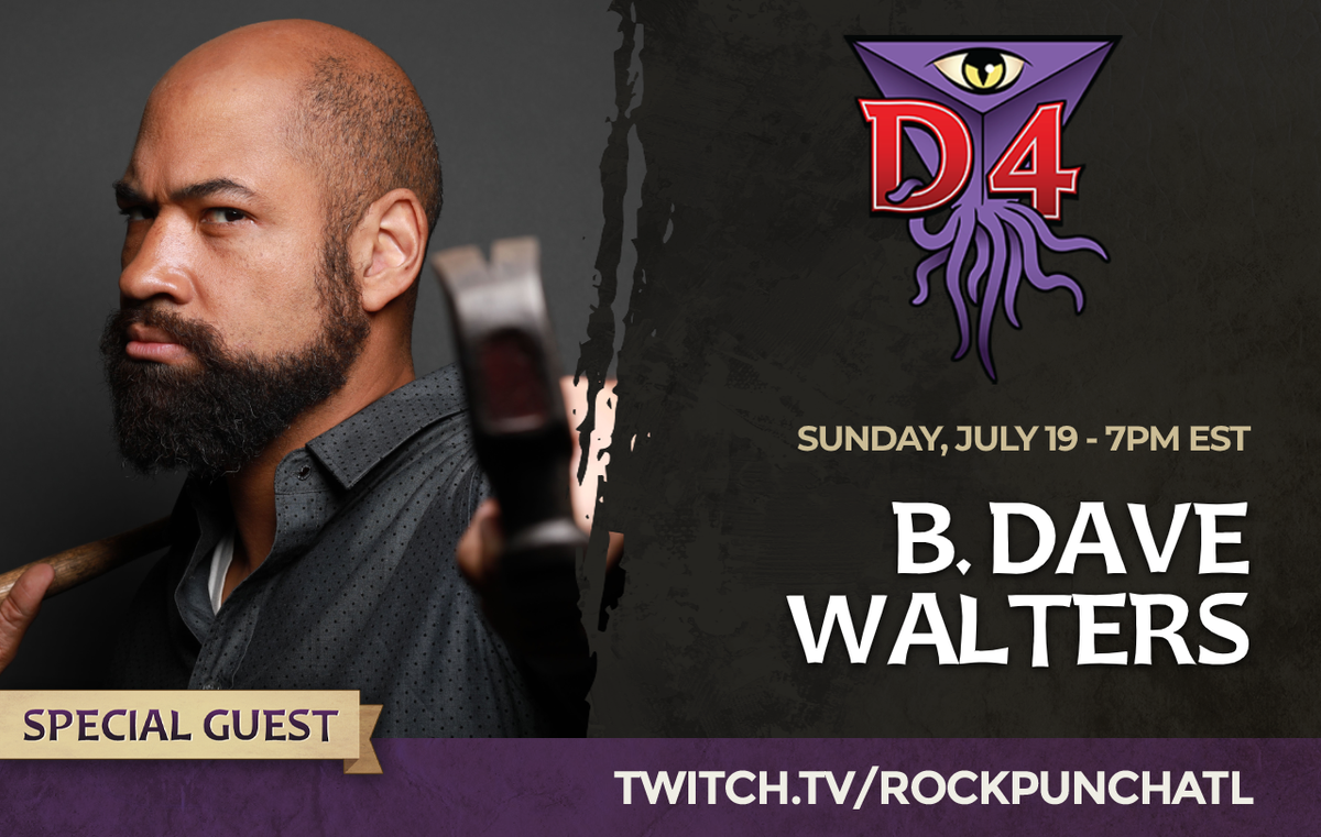 ElderEyeEnt's tweet photo. This #SunD4y our Co-DMs will be taking a break and @BDaveWalters will be stepping in to Guest DM the BFGs! What will happen? Tune in to find out! 

July 19 @ 4p PT/7p ET on https://t.co/cfFTbj7MaI or https://t.co/Wdaj6KL8YL

#dnd #D4DnD #ttrpg #DnDStream #DnDCrossover #DnDSU https://t.co/tUJ5BK3NID