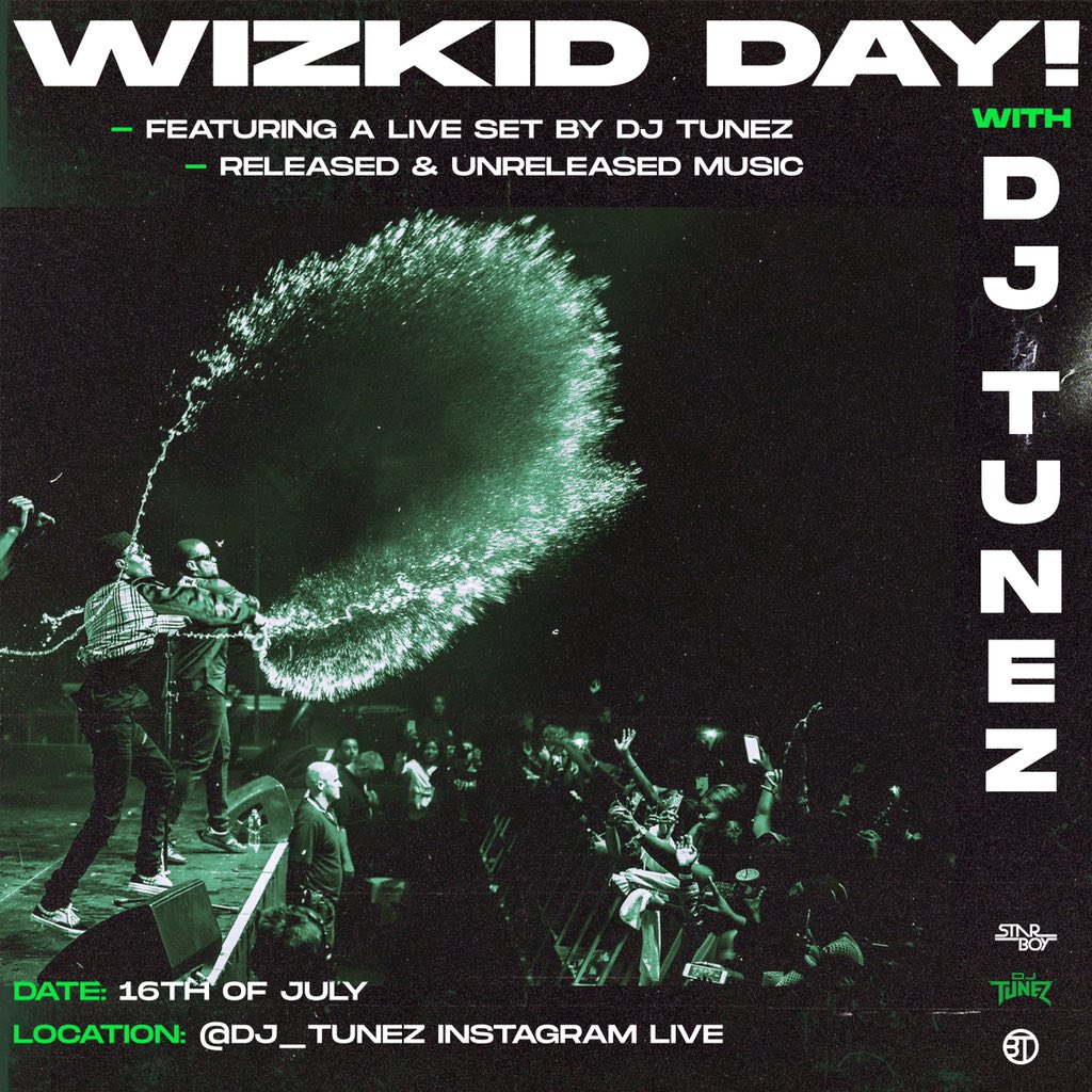 DJ_TUNEZ's tweet photo. WIZ PARTY TOMORROW!
🥳🥳🥳🥳🥳 8pm (WAT) 🔥 https://t.co/g6UbwQc5fV