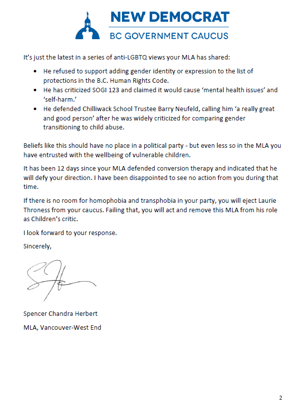 SChandraHerbert's tweet photo. if there's no room for homophobia and transphobia in your party @Wilkinson4BC you need to act. Action means more than words. Start with your MLA who believes there's space for anti LGBTQ conversion therapy. https://t.co/8doKTcOIPG