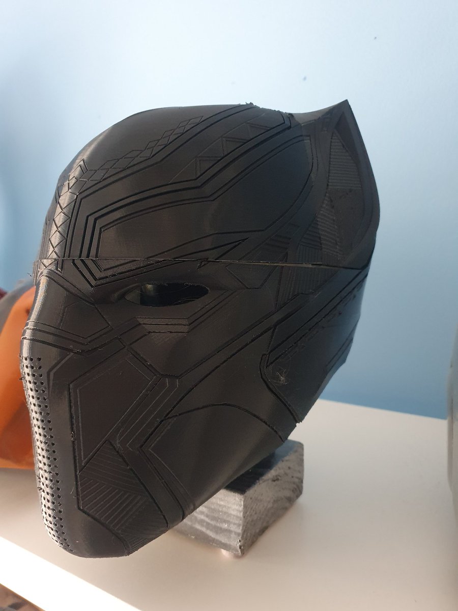 PrintWomble's tweet photo. I've been promising myself for a long time I'd have a go at this print. Great file. Hastily taped together as I was too excited when the final piece finished! Sanding and gluing next! 

#3Dprinting #cosplay #BlackPanther
https://t.co/adQ2Od85EP @HappyMoonInc https://t.co/edNRIAF2NG