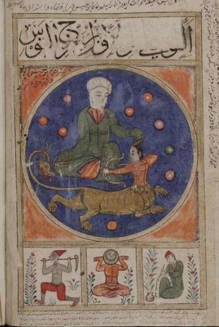 Compare the image from the Kitab al Bulhan (left) where Sagittarius is slaying his own tail (representing the fall of the Head of the Dragon) to the classic centaur from Al Sufi’s Kitab Suwar al Kawakib al Tabita from Bodleian LibraryThe dragon represents the lunar nodes