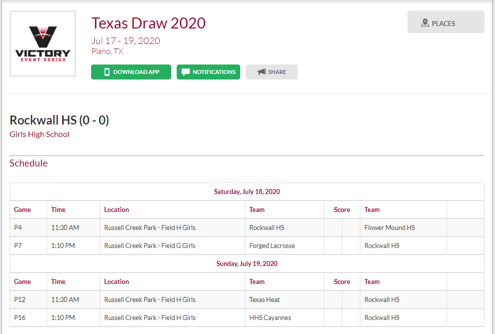 The Rockwall Girls Lacrosse Varsity Team will be back on the field this weekend for the Texas Draw Tournament. Check out the schedule and come cheer them on if you can! #RWGirlsLAX