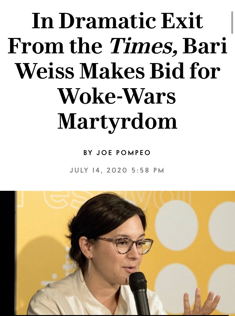  @VanityFair may be my favorite. Soleimani was “assassinated” and is justly being mourned, whereas “for Bari Weiss it was bound to end like this”